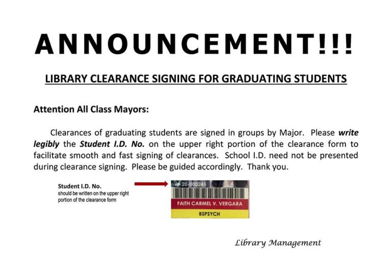 Library Clearance LIBRARY CLEARANCE SIGNING FOR GRADUATING STUDENTS β Cebu Normal University